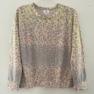 Sundry Leopard Print Pullover Sweatshirt Rainbow Ombré Made in USA Size 2/M NWT